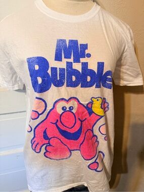 Mr. Bubble Graphic Tee in White with Pink & Blue Print